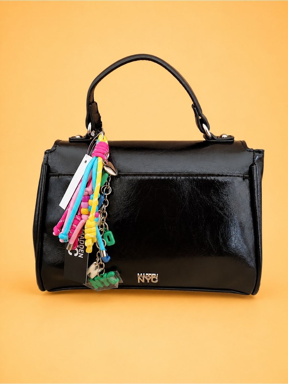 & Other Stories Black Top-Handle Satchel with Multicolor Tassel Charm